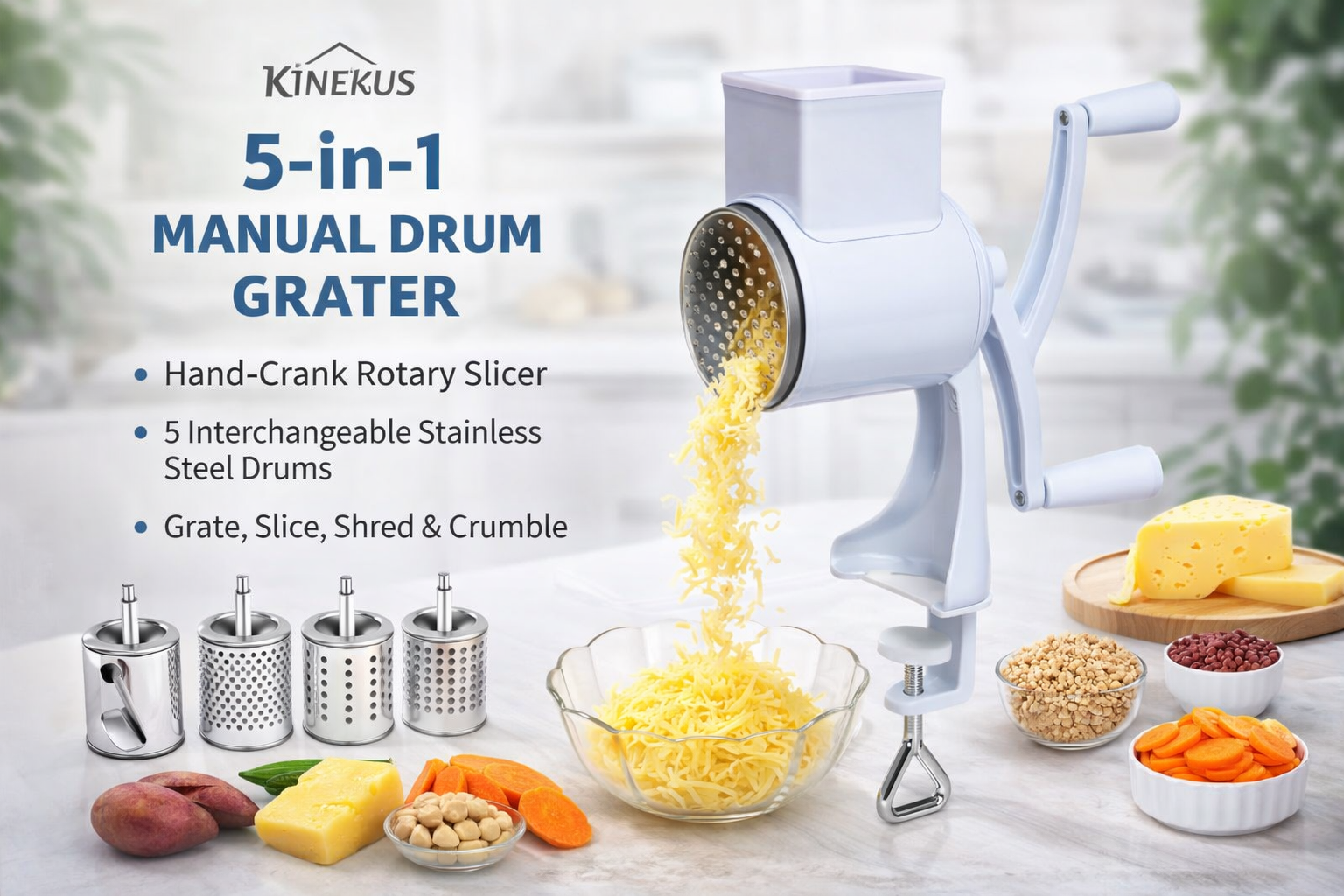 5-in-1 Manual Drum Grater