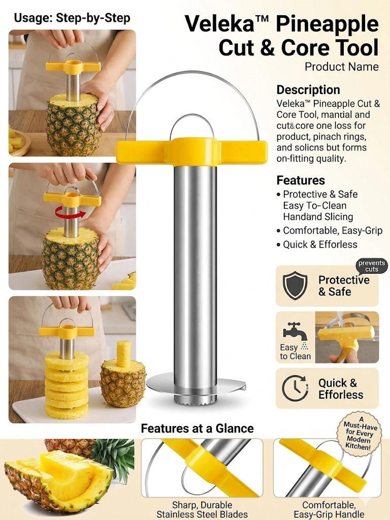 Veleka™ Pineapple Cut & Core Tool: Effortless Slicing
